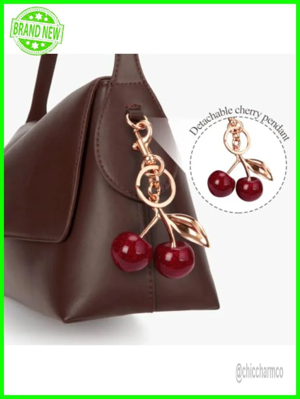 Women's Faux Leather Large Hobo Shoulder Bag with Cherry Charm